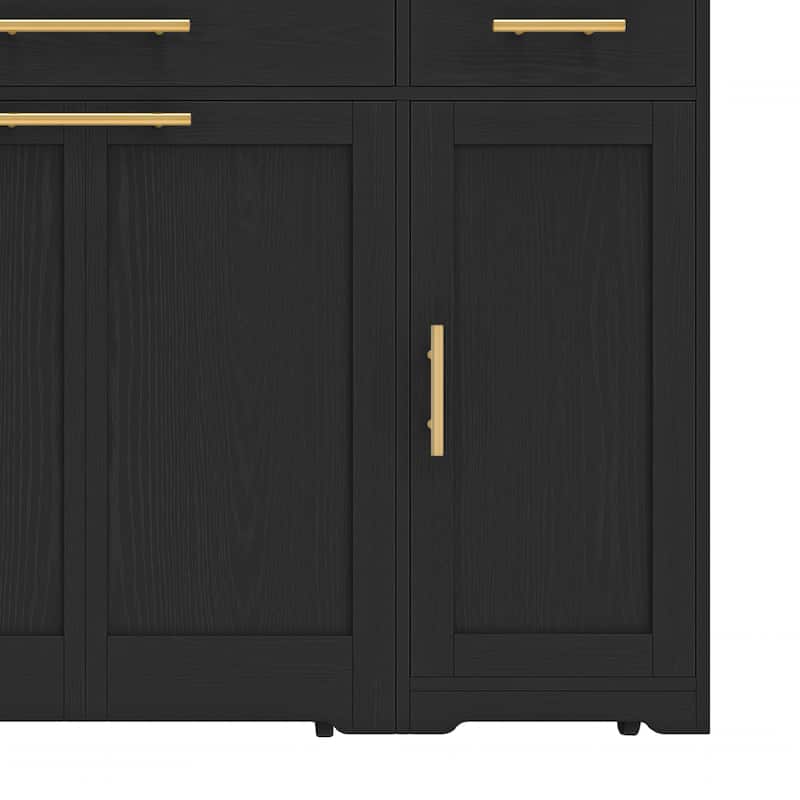 Moasis 55-inch Drop Leaf Kitchen Island With Pull Out Trash Can Storage Cabinet
