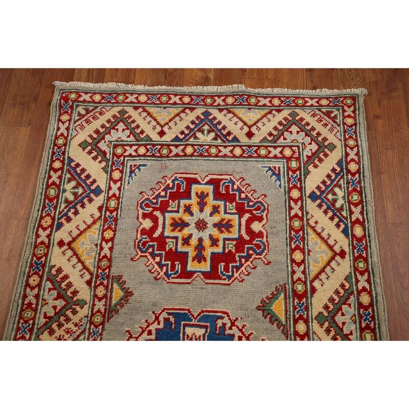 Geometric Kazak Runner Rug Handmade Wool Carpet - 2'7" x 19'4"