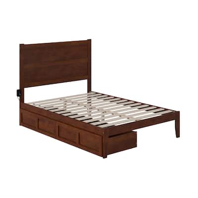 Full Size Bed with Drawers - Modern Walnut Platform Bed Frame - Storage Bed, Easy Assembly