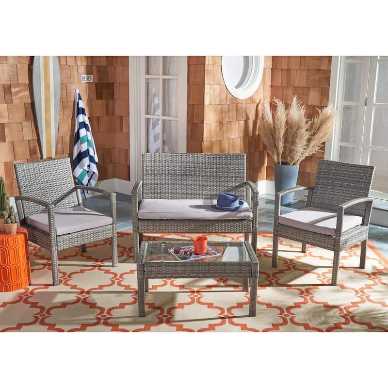 SAFAVIEH Outdoor Bassey 4-Piece Conversation Patio Set. - 39.78" x 24.18" x 32.37"