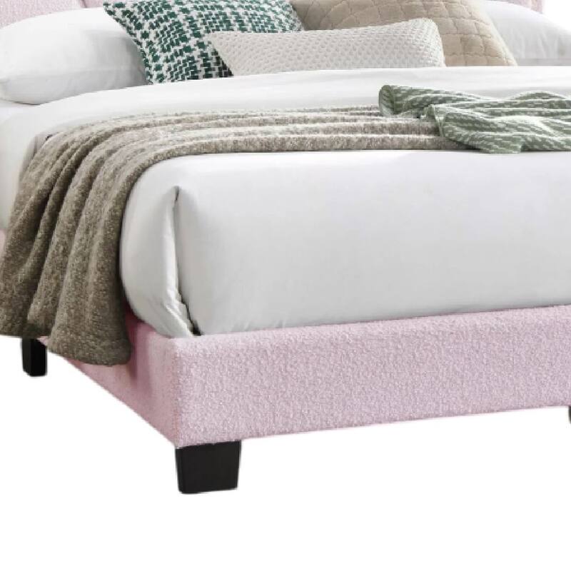 Madsy Full Bed, Pink Upholstered Fan-Shaped Headboard, Metallic Accents