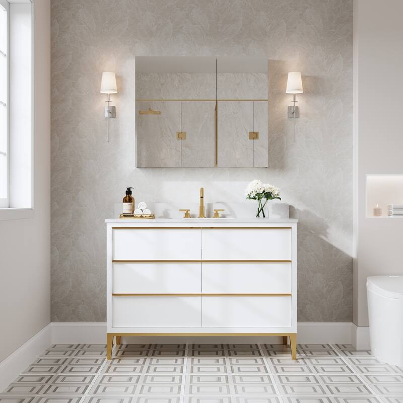 Recessed or Surface Wall Mount Bathroom Medicine Cabinet With Adjustable Glass Shelves