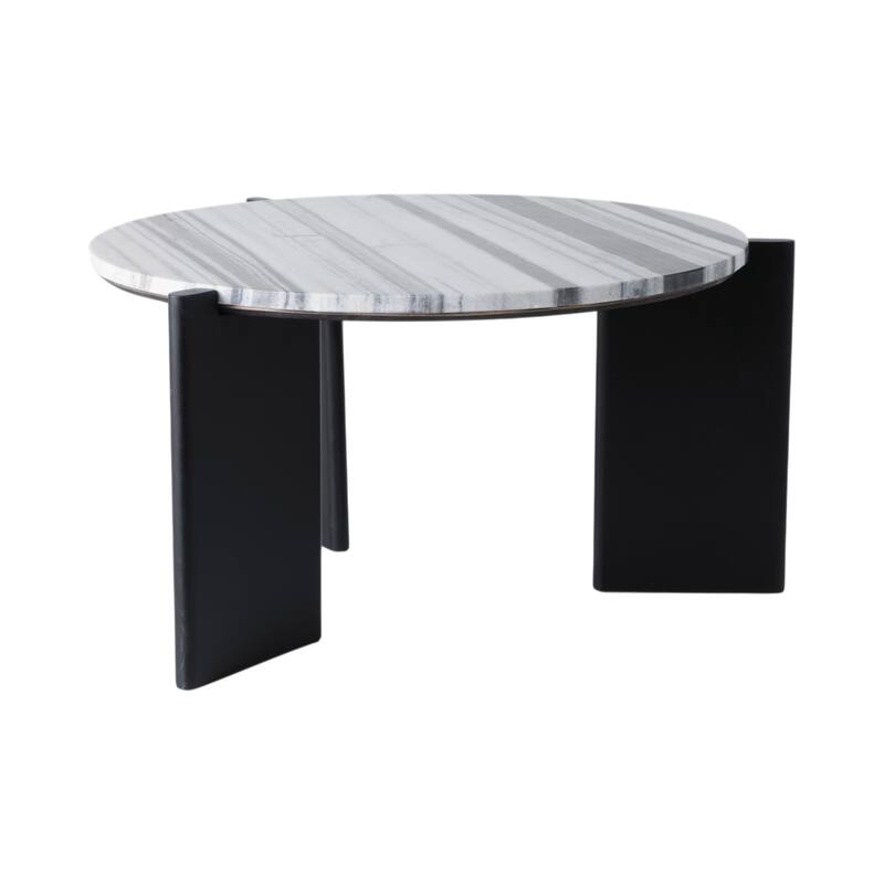 Marble Coffee Table Modern Round Home Decor Styling - 17" Black/White - 32" x 32" x 17"