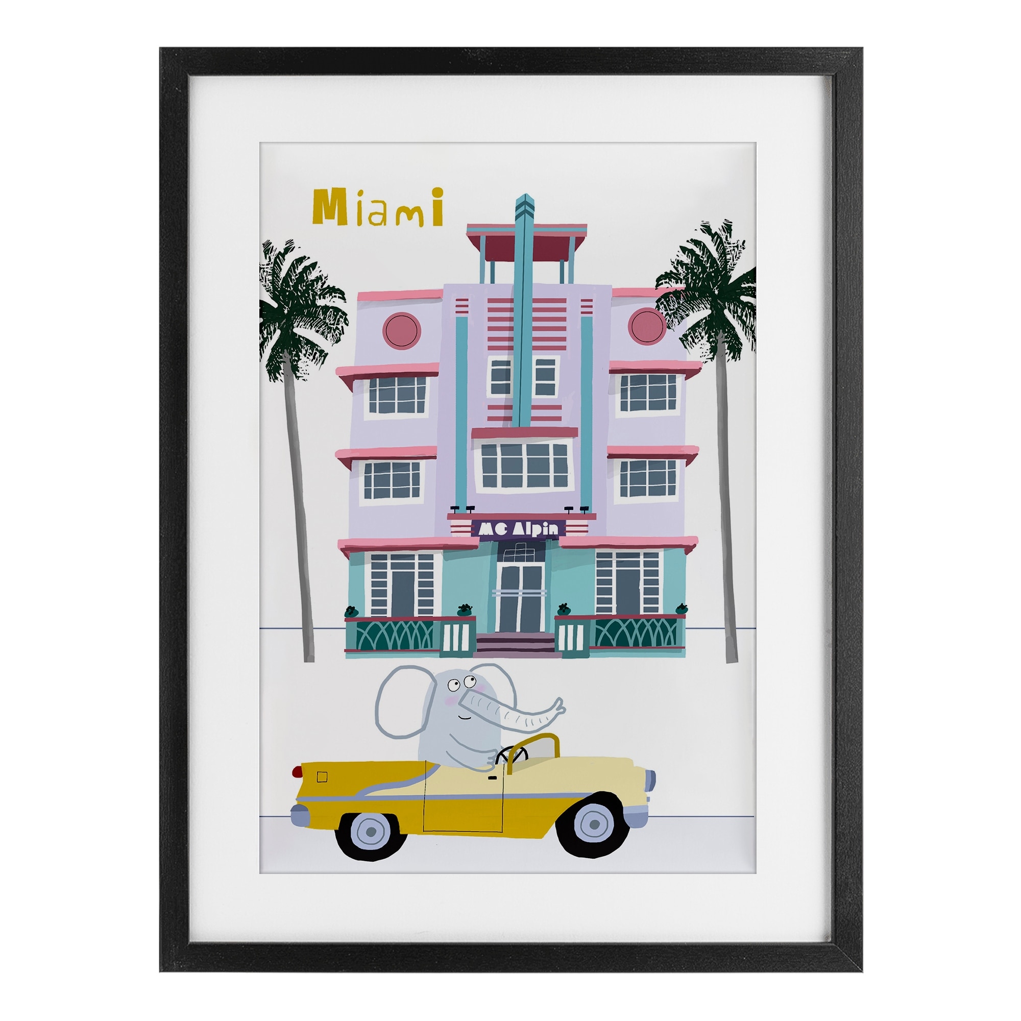 Stupell Elephant & Miami Hotel Under Glass Framed Design By Carla Daly