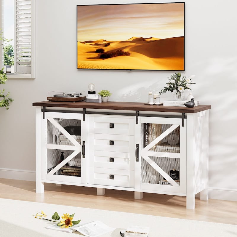 Meyreso Farmhouse Sideboard Buffet Cabinet Wood Coffee Bar Table with Storage for Kitchen