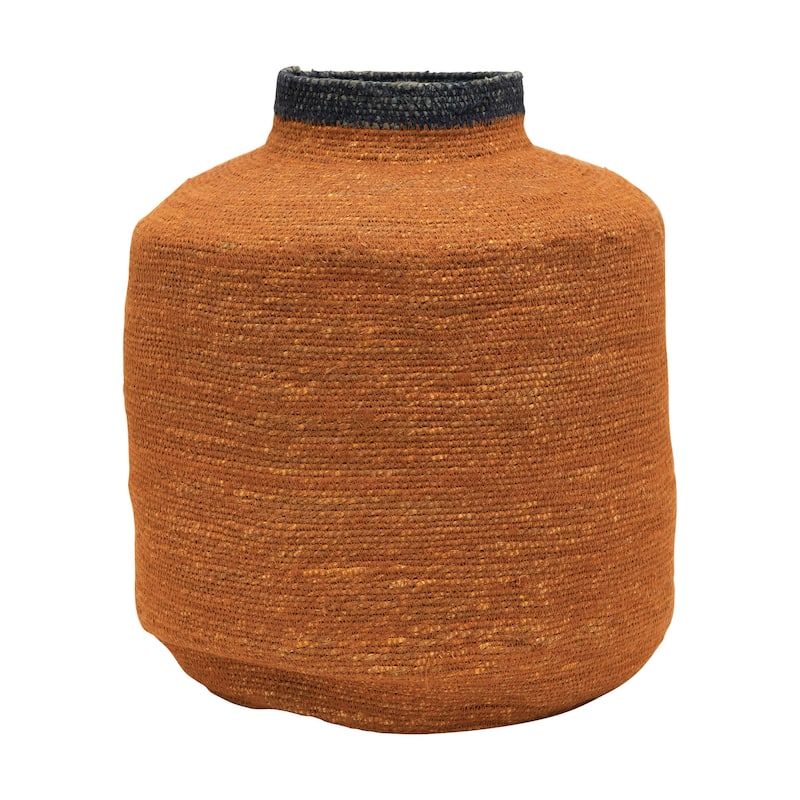 Hand-Woven Seagrass Basket, Orange & Navy - Orange