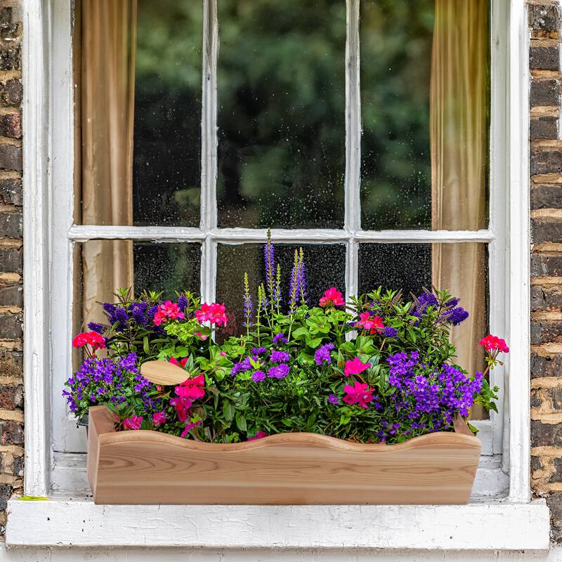 All Things Cedar 22” Outdoor Window Planter, Wooden Wall Box for Plants, Natural - 3