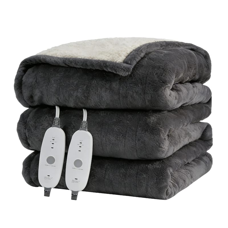 Flannel Electric Heated Blanket With Controller - 84*90 - Charcoal Grey