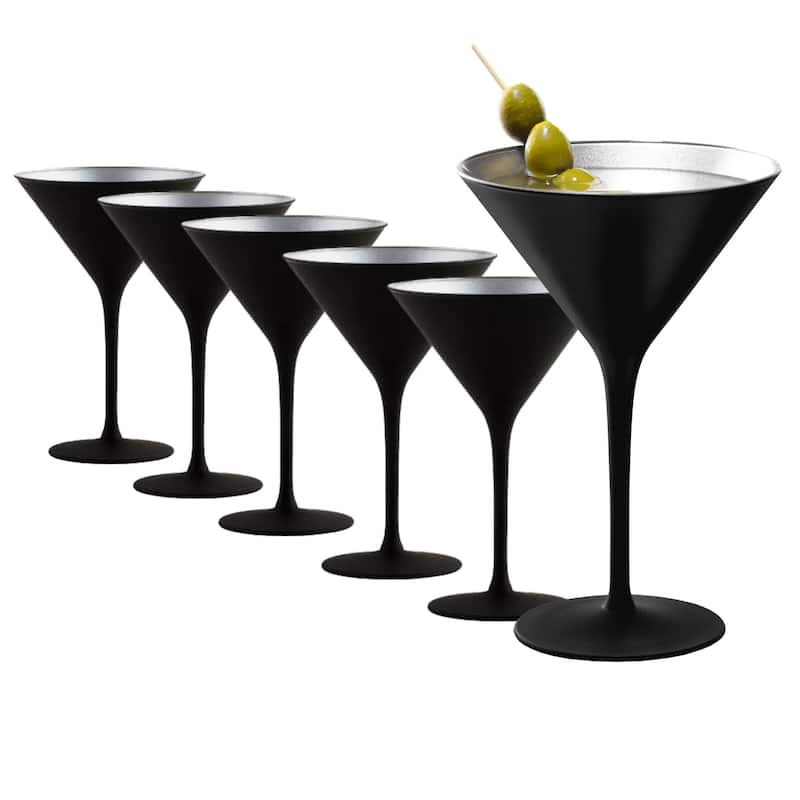 Stolzle Lausitz Set of 6 Olympia Martini Glasses - 8 Oz - Black and Silver