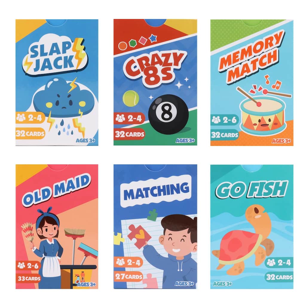 GSE 6-in-1 Classic Kids Card Games: Go Fish, Old Maid, Crazy 8's, Memory Match, Slap Jack, Matching - Multicolour