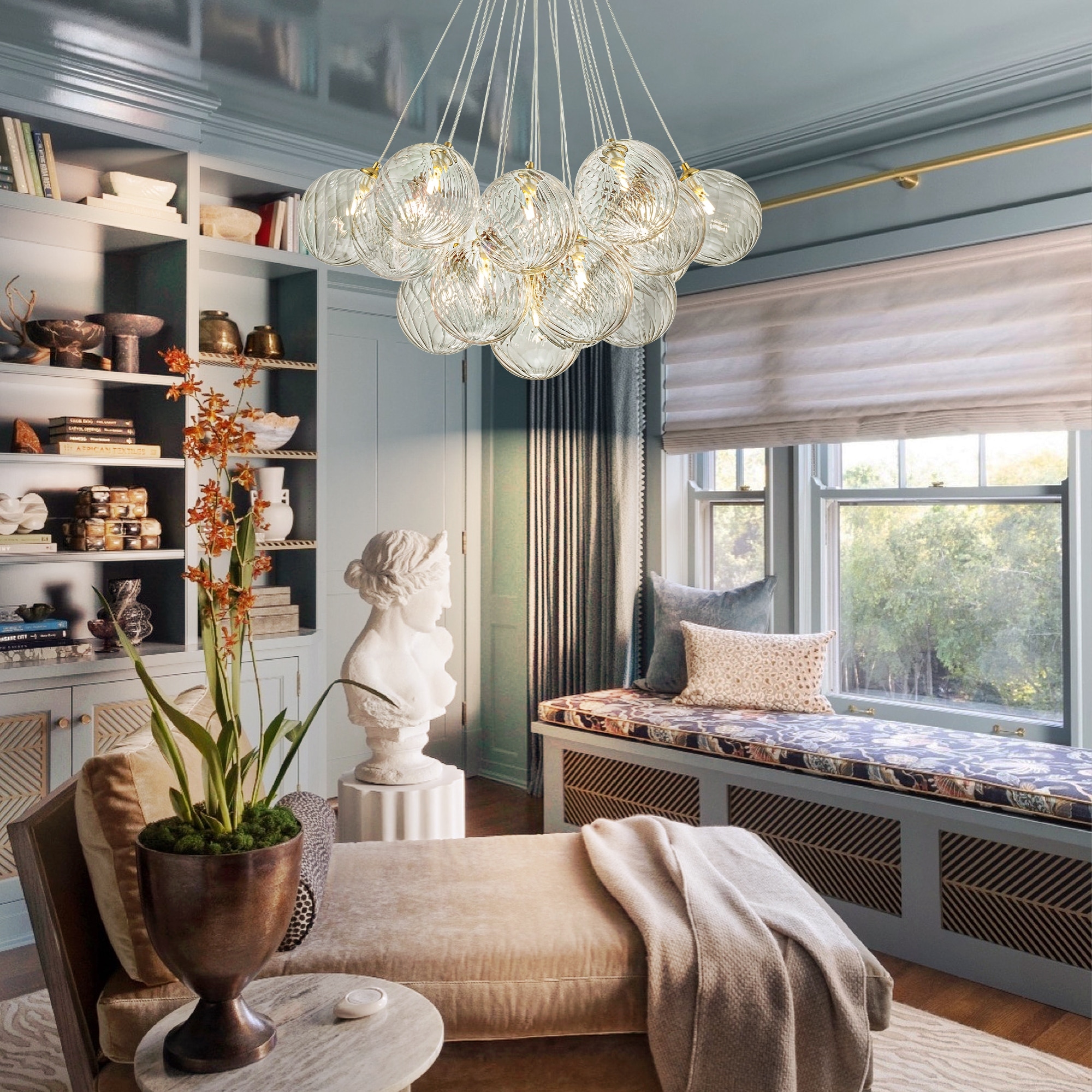13/19-Light Modern Gold Cluster Twisted Glass Globe Bubble Chandelier for Dining Room, Living Room