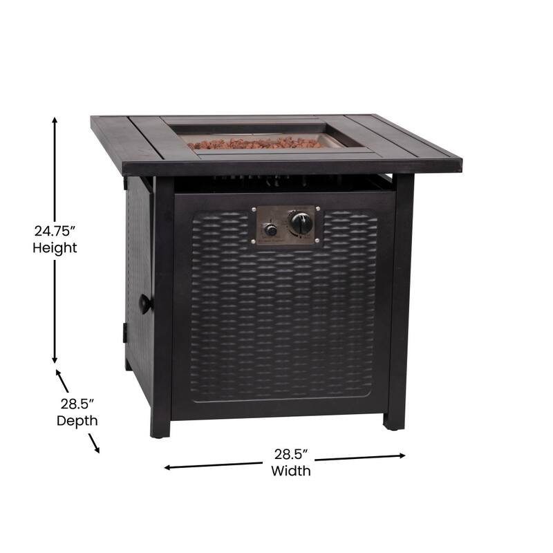 Outdoor 50,000 BTU Metal Fire Pit Table with Lid and Lava Rock