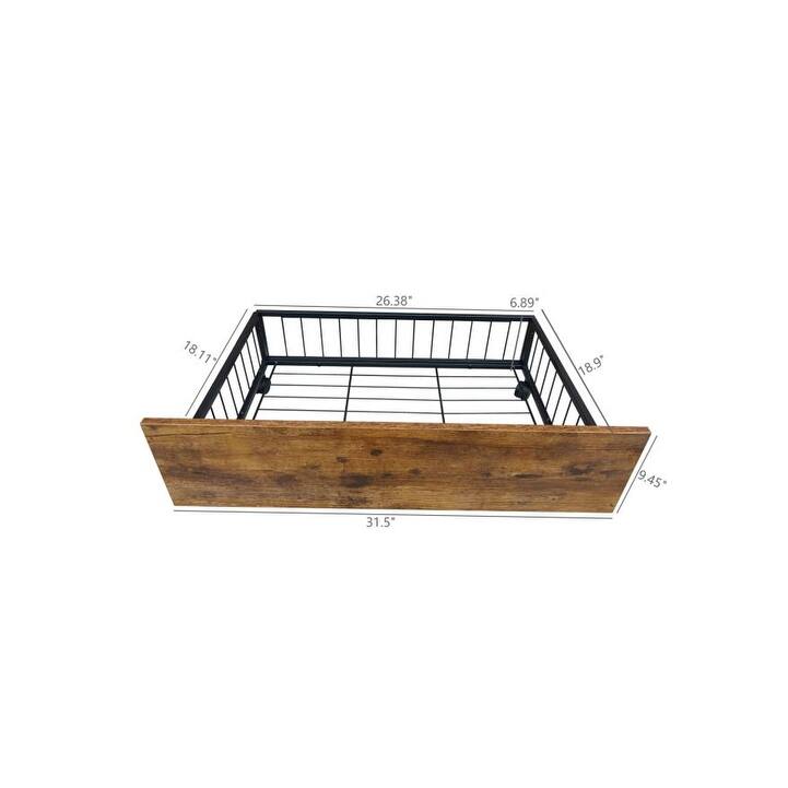 Full / Queen Size Rustic Storage Bed Frame with Bookcase Headboard with Power Outlets, 2 Under-Bed Storage Drawers Included🏕️