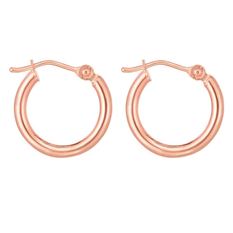 Curata 14k Rose Gold 2x15mm Classic Hoop Earrings