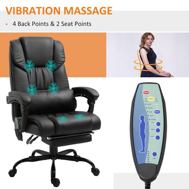 High Back Massage Office Chair with 6 Vibration Points, Reclining Chair, Ergonomic Office Chair with Footrest Adjustable Height
