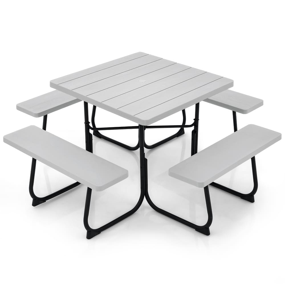 Gymax Outdoor Picnic Table 8-person Square Picnic Table Bench Set w/ 4