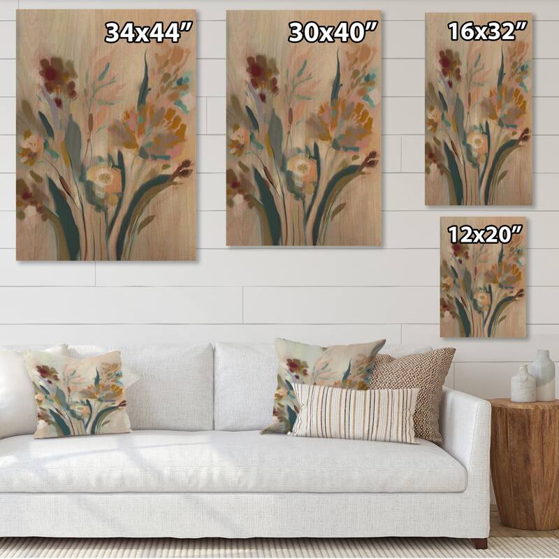 Designart 'Wild Flowers In Faded Vintage Colours VII' Floral Wood Wall Art - Natural Pine Wood