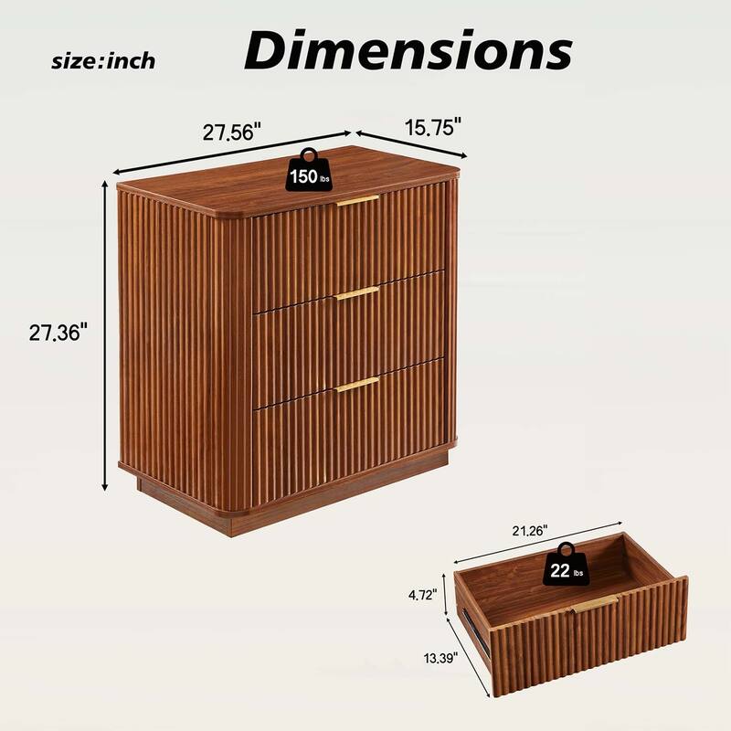 3 Drawers Storage Cabinet with Curved Wave Design