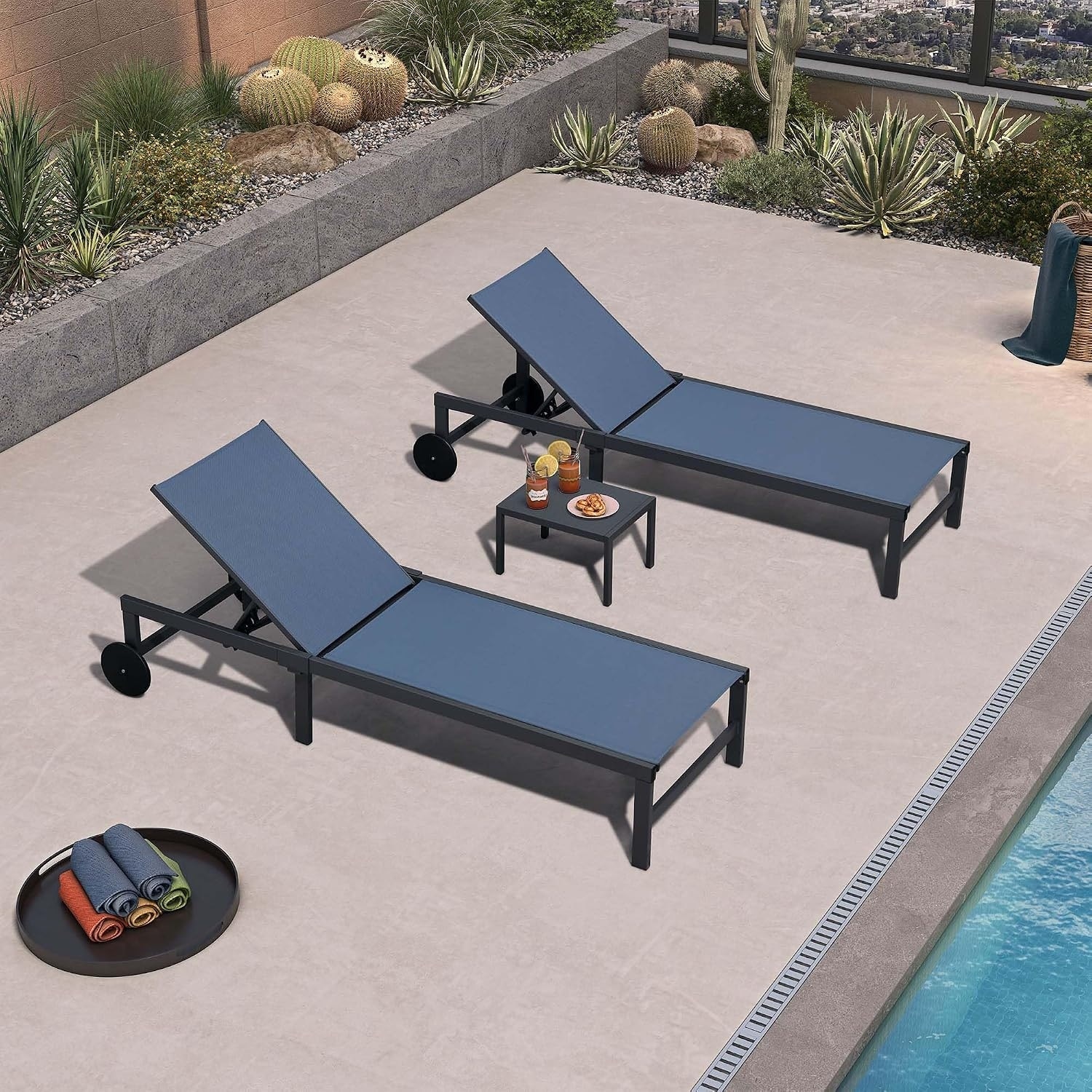 PURPLE LEAF Outdoor Tanning Lounge Chair Set with Face Hole Adjustable Reclining Chairs