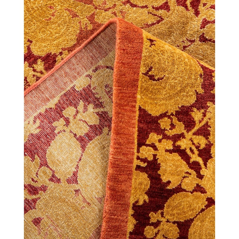 Overton Handknotted Wool Traditional Abstract Rose Area Rug - 10' x 14'