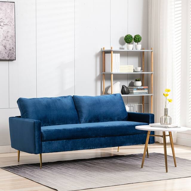 Modern Loveseat Square Arms Upholstered Velvet Sofa with Pillows