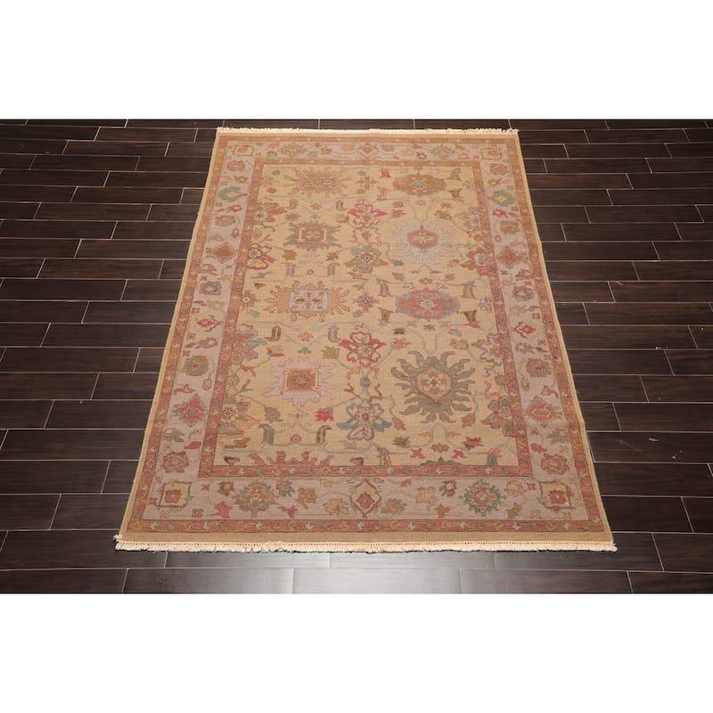 Hand Knotted Tan,Gray Soumak Wool Traditional Oriental Area Rug (6x9) - 6' x 8' 9''