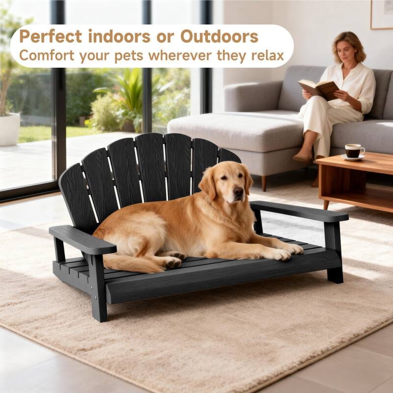 Shell Back Armchair Dog Bed for Large Breeds, Durable Wood Grain Resin Pet Bed