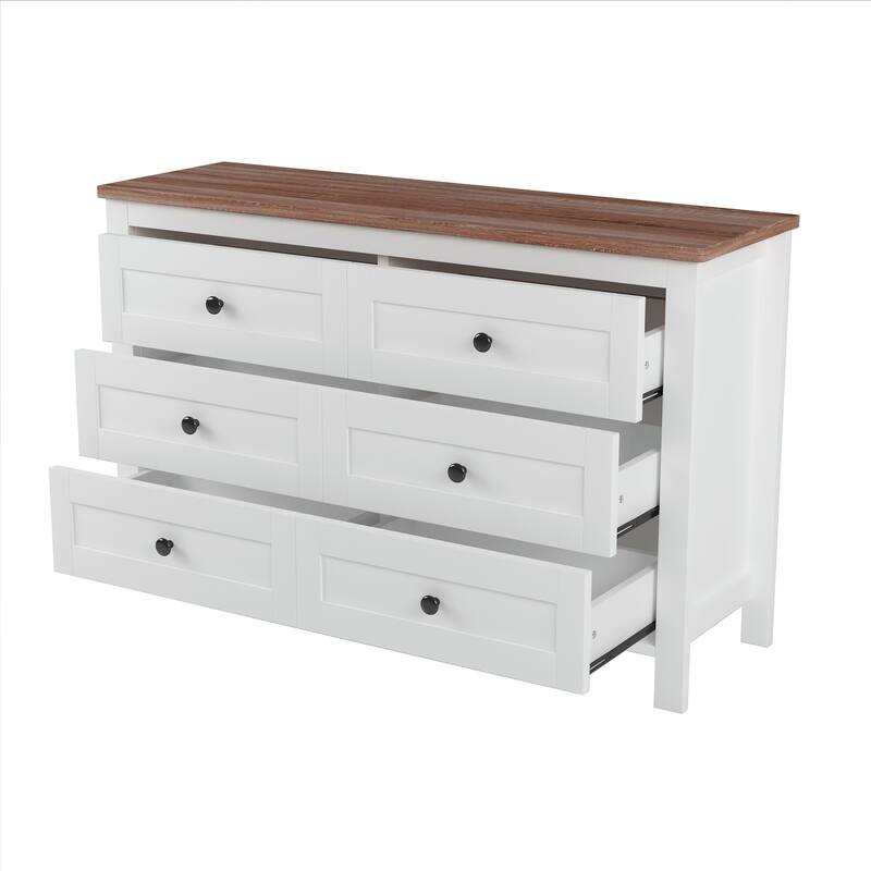 Retro Farmhouse Style Wooden Dresser with 6 Drawers, Storage Cabinet for Bedroom