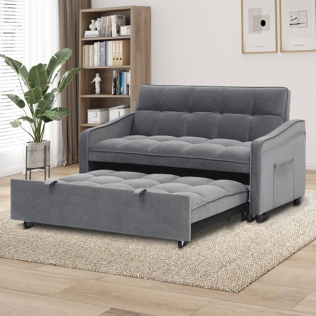 Loveseat Sofa Bed with Pull-Out Bed & Adjustable Back Design featuring Two Arm Pockets and USB Charging