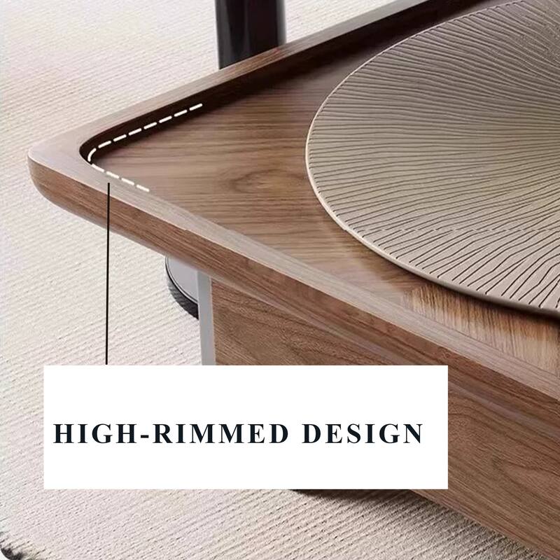 Mid Century 39.37" Square Coffee Table, Brown Walnut Wood