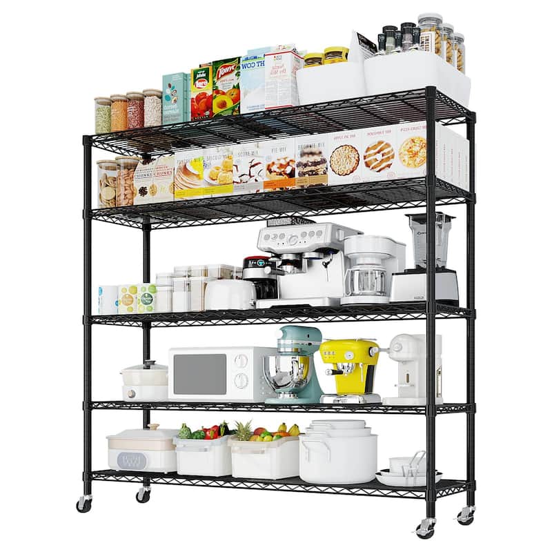 5-Tier Black Steel Wire Adjustable Height Storage Shelves Rack for Tools and Equipment - 59.06” x 17.72” x 74.02" (L x W x H)