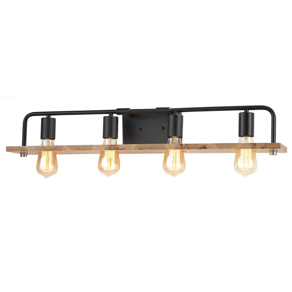 Justice Design Group EVOLV Eco Loft 4-Light Matte Black Bath Bar with Natural Wood