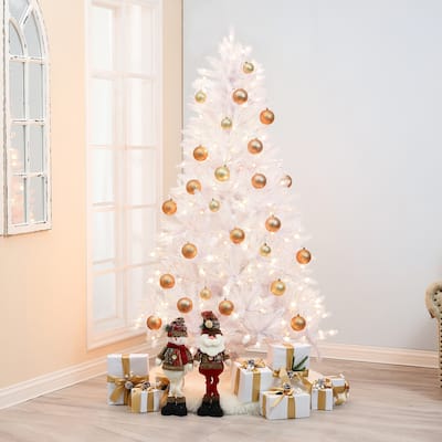 6.5Ft Pre-Lit Artificial White Full Christmas Tree - 78" H x 40.6" Diameter