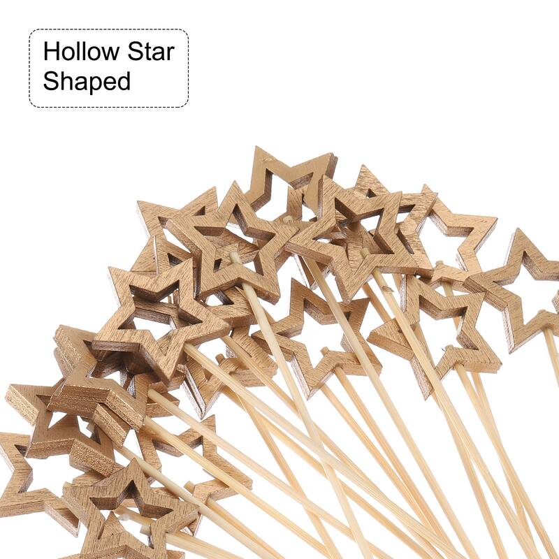 Bamboo Cocktail Toothpicks Hollow Star Shaped Drink Pick Skewer 100Pcs - 4.72"