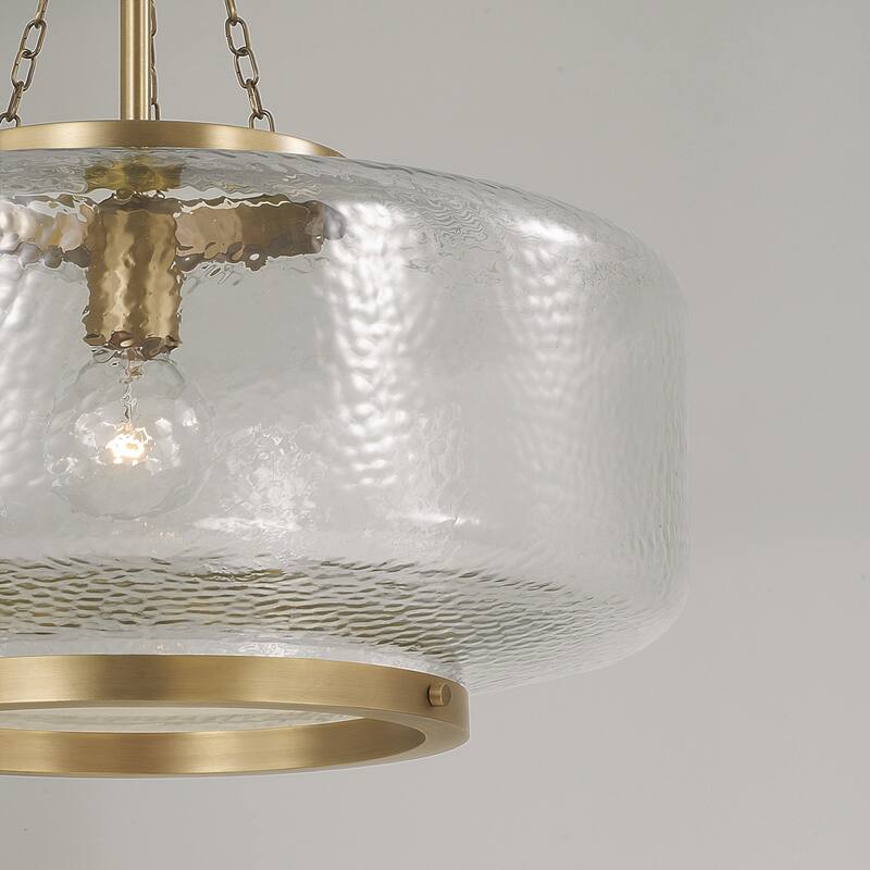 19.75" W x 20.25" H 1-Light Cloche Pendant in Aged Brass with Organic Hammered Glass - 19.75"W x 20.75"H