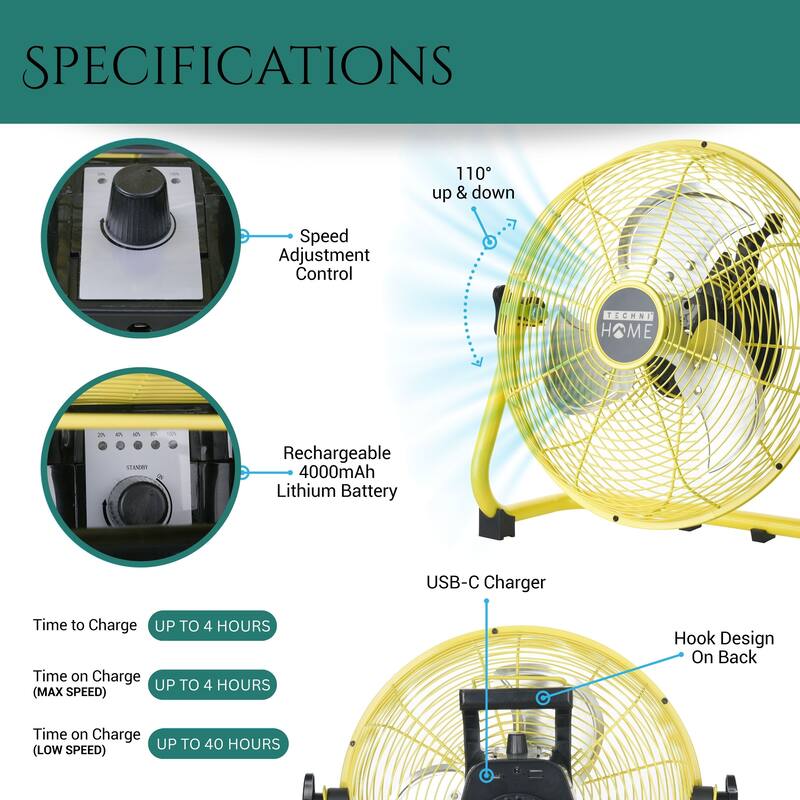 Modern Designs GoCool 12 Inch Heavy-Duty Cordless Fan with 40-Hour Battery Life, Perfect for Outdoor Use