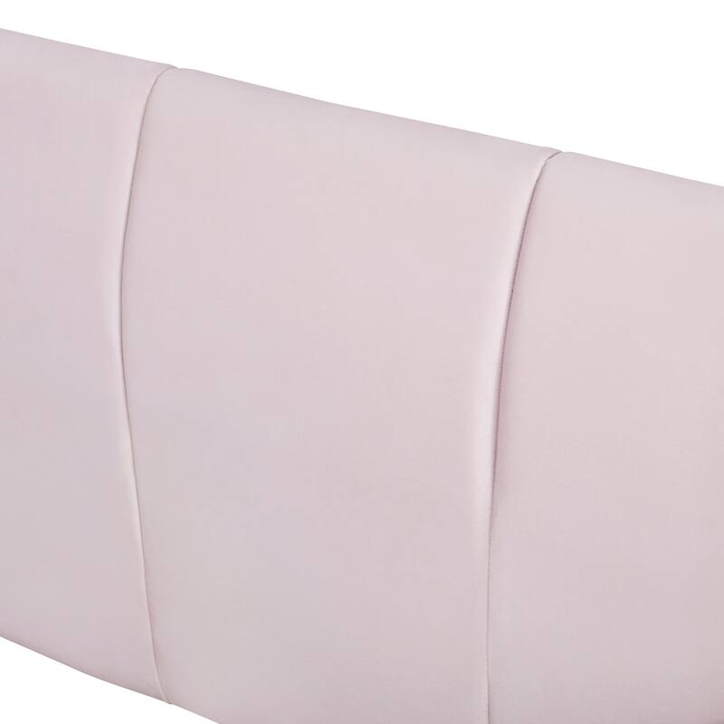 Velvet Upholstered Full Size Mother & Child Bed with Bedside Desk and Stool, Pink