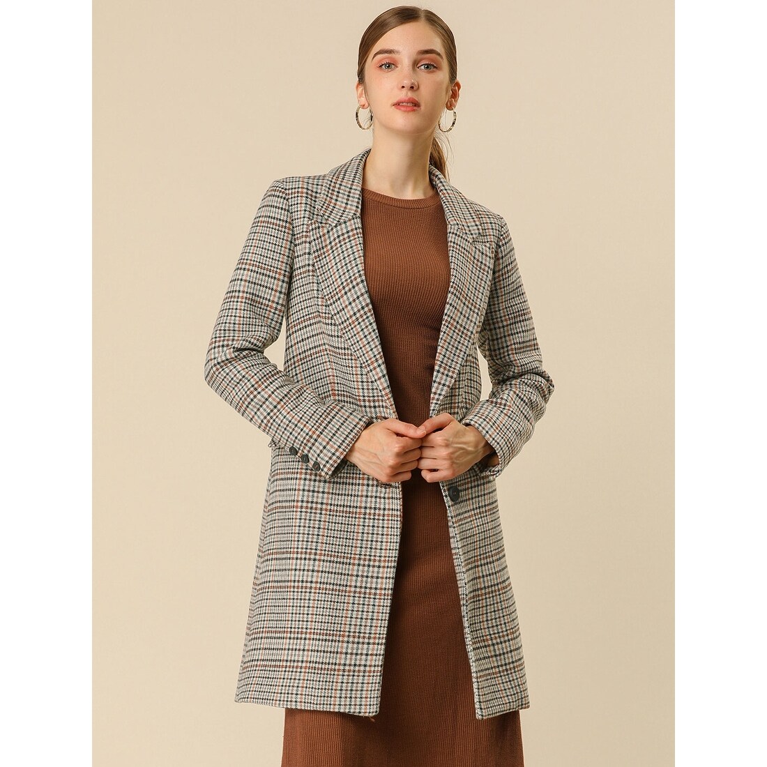 Shop Women S Classic Winter Outerwear Buttoned Plaid Houndstooth
