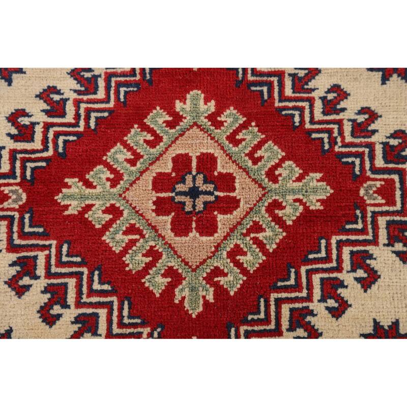 Geometric Beige Kazak Oriental Area Rug Handmade Wool Carpet - 5'0" x 6'8"