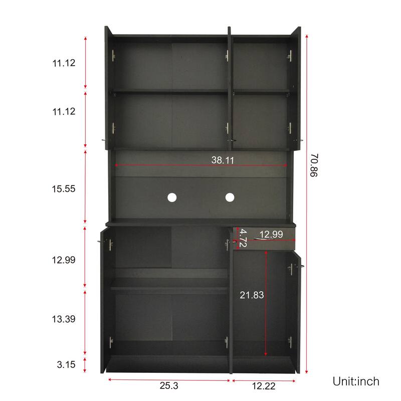 Anmytek 70.87" Tall Black Kitchen Pantry Cabinet with 6 Doors 1 Drawer and Open Shelf for Bedroom Kitchen Storage