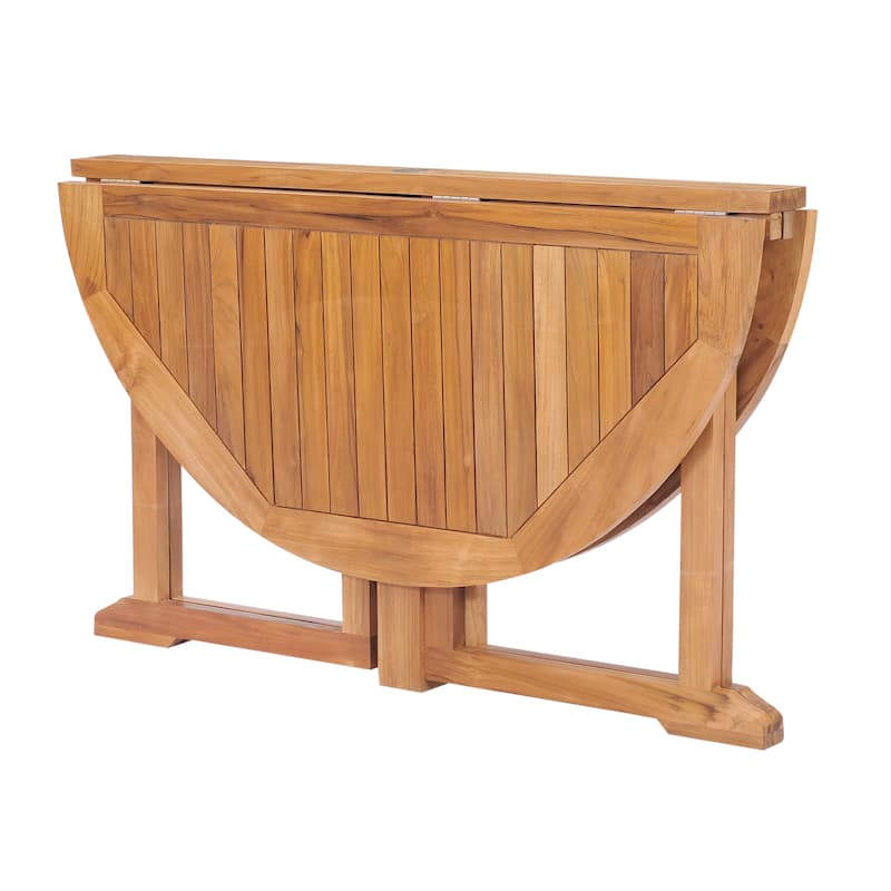 Chic Teak Butterfly Round Teak Wood Outdoor Patio Folding Dining Table, 47 Inch