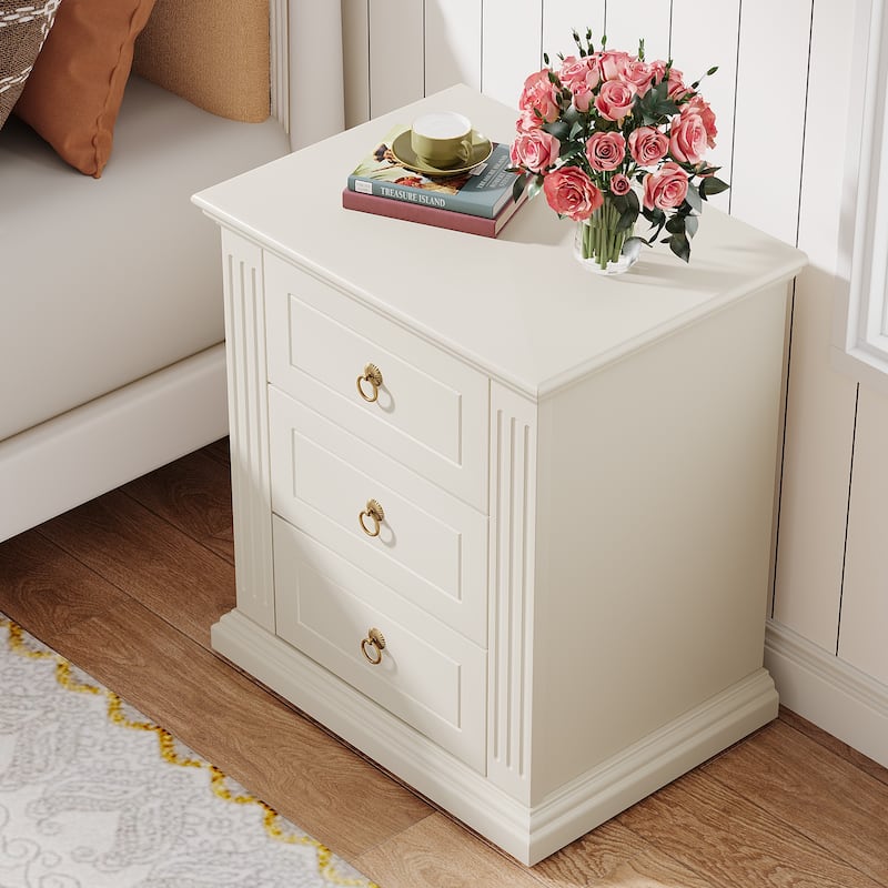 3 Drawer Nightstand Set of 2, Wood Night Stand Modern Bedside Table