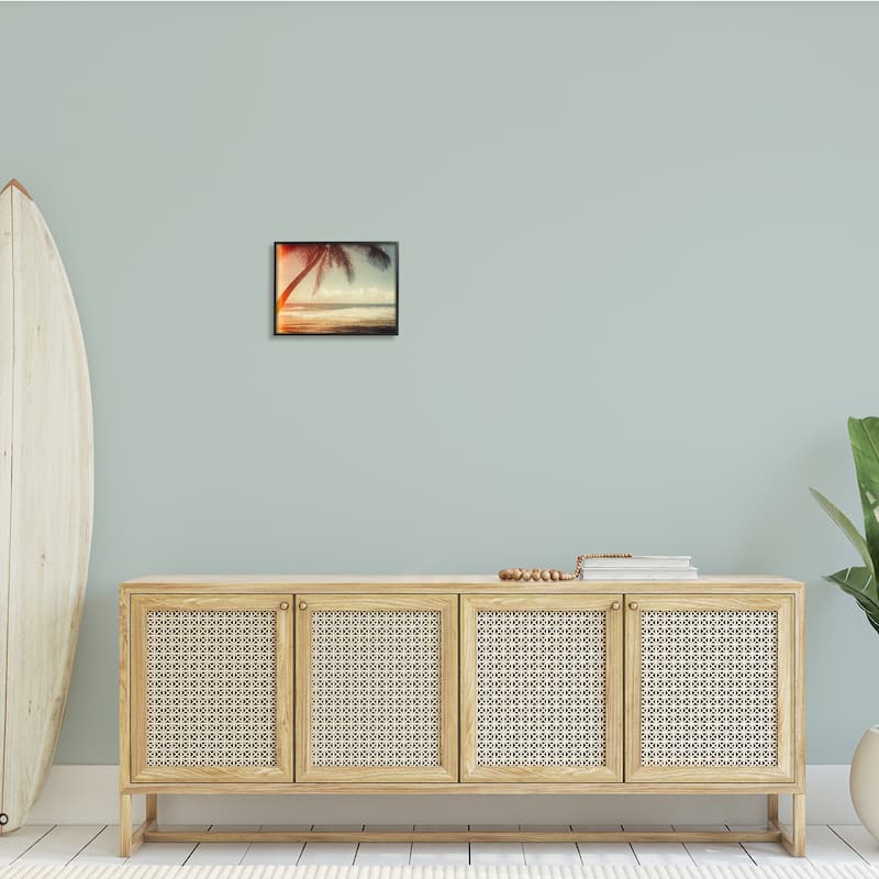 Stupell Vintage Sun Bleached Ocean Scene Hanging Palm Tree Framed Wall Art