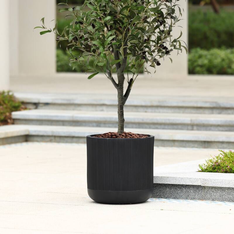 Round Striped Indoor/Outdoor MgO Planter