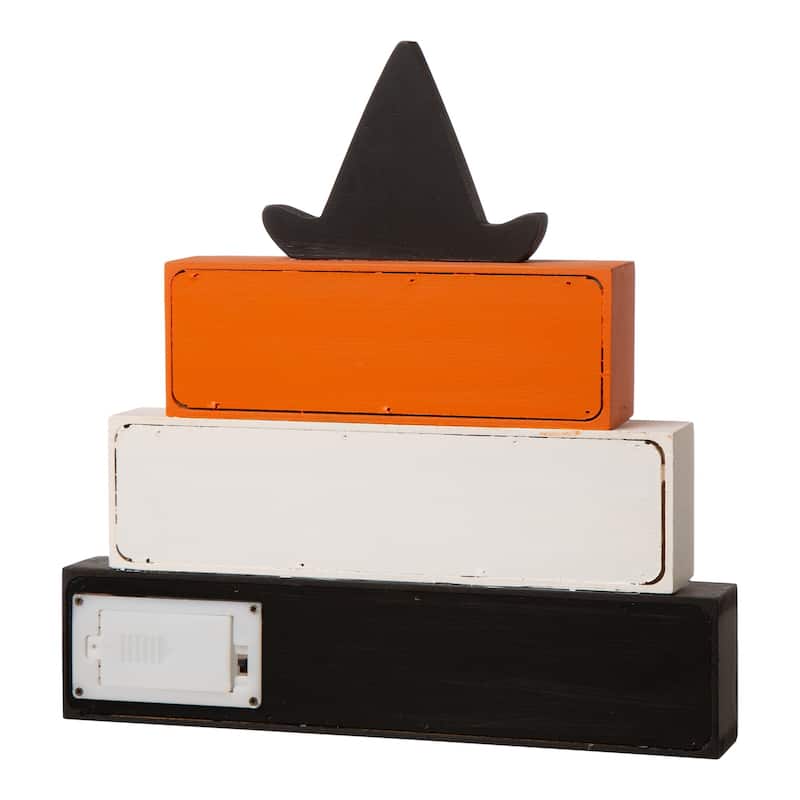 Glitzhome 11.75"H Halloween Wooden Lighted Witch Word Block Table Decor