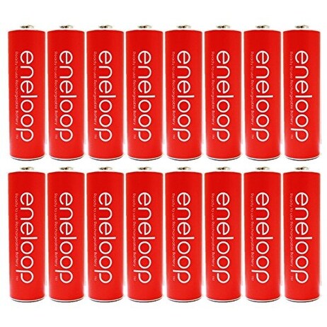 Eneloop Panasonic AA NiMH Pre-Charged Rechargeable Batteries with Holder, 16 Pack, Red