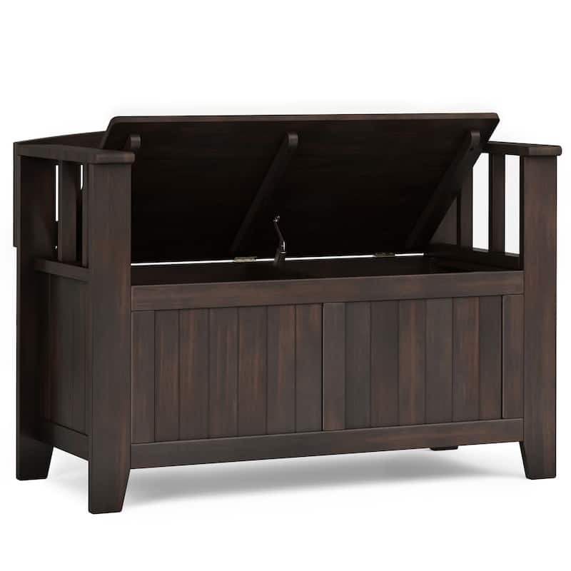 Acadian Solid Wood 36" Wide Small Storage Bench and 31.5" Wide Shoe Storage Cabinet in Brunette Brown