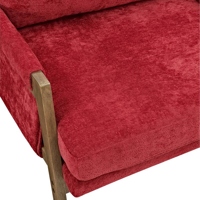 Red Mid-Century Modern 35.4" Velvet Arm Chair with Solid Rubber Wood Frame and Padded Feet