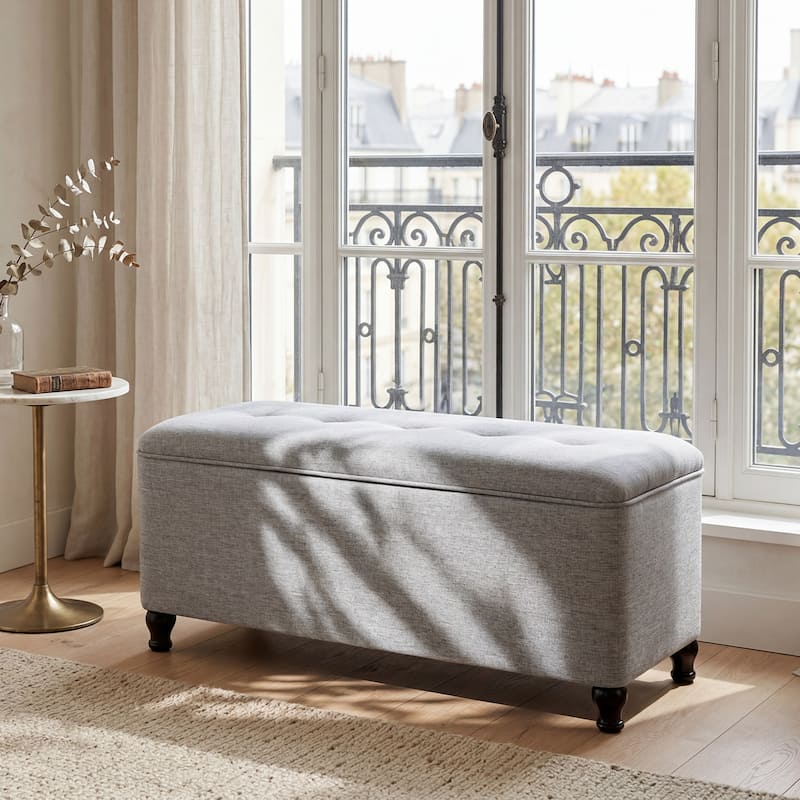 Adeco 41" Rectangle Linen Storage Ottoman Bench For Living room - 41.3"X17.3"X19.1"