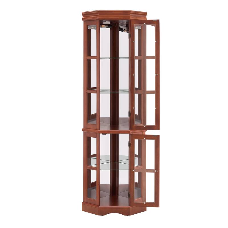 Lighted Curio Display Cabinet, China Cabinet with Tempered Glass Doors & Adjustable Shelves, Freestanding Glass Display Case
